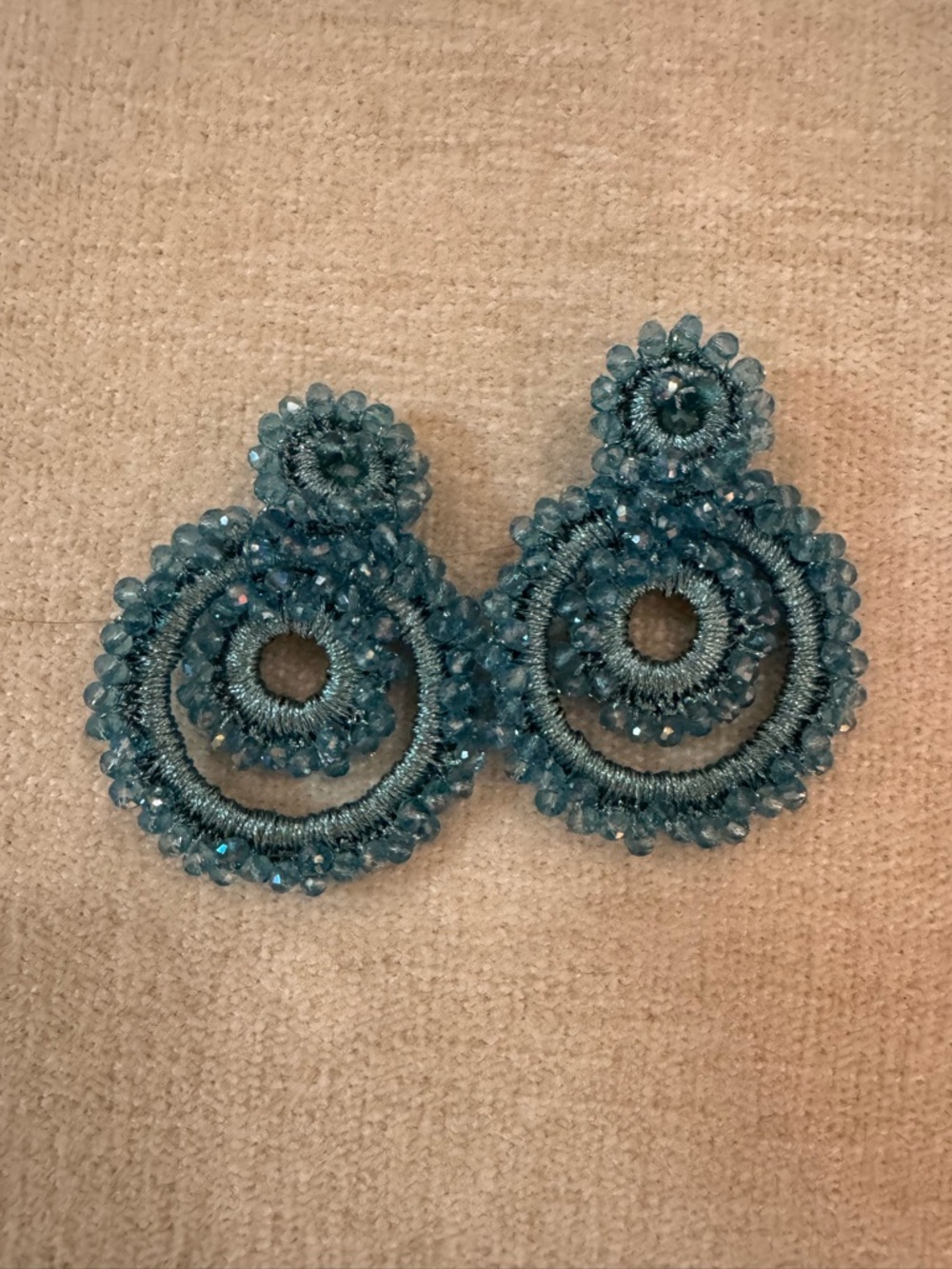 Blue Beaded Circular Statement Earrings